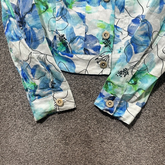 Haris‎ Cotton Button Up Jacket Women Small 100% Linen Blue Floral Watercolors - Picture 6 of 11